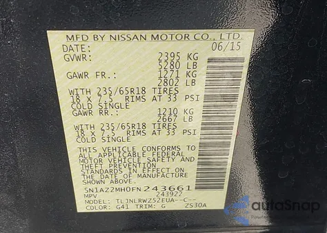 2015 Nissan Murano Sl z USA, uszkodzony, nr VIN 5N1AZ2MH0FN243661